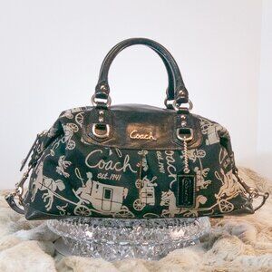 Coach Ashley F15656 Black/Tan Horse & Carriage Anniversary satchel Handbag/Purse